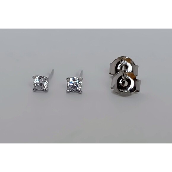 Sterling Silver 925 Cubic Zirconia Solitaire Stud Earrings 3mm Round Stones - Picture 1 of 10